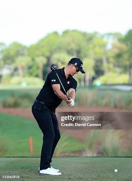 Adam Scott of Australia plays a 3 wood tee shot during the pro-am as a preview for the 2016 Honda Classic held on the PGA National Course at the PGA...