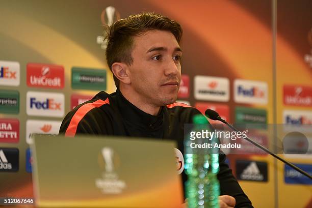 Galatasaray's goalkeeper Fernanondo Muslera is seen during a media conference at Stadio Olimpico in Rome, Italy on February 24 ahead of the UEFA...