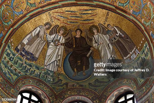 mosaic of christ; basilica of san vitale - basilica of san vitale stock pictures, royalty-free photos & images