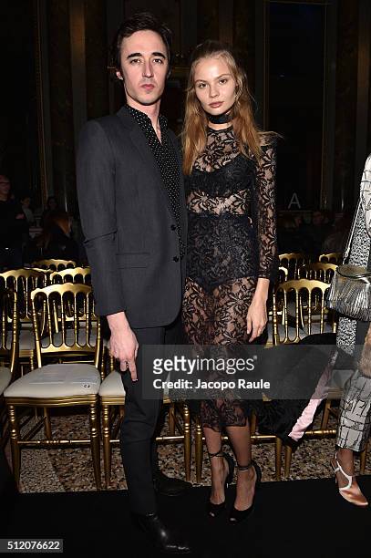 Magdalena Frackowiak and Daniele Cavalli attend the Francesco Scognamiglio show during Milan Fashion Week Fall/Winter 2016/17 on February 24, 2016 in...