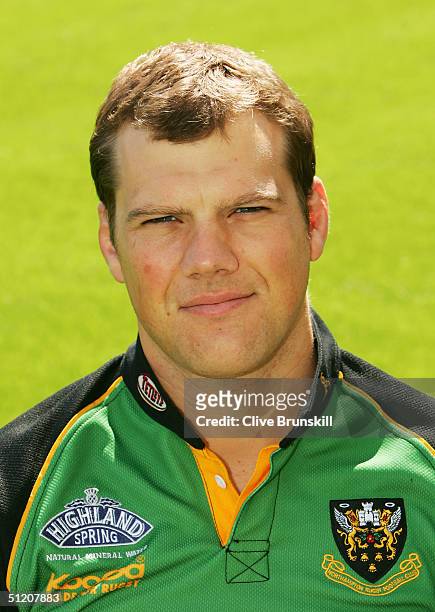 Selborne Boome pictured during the Northampton Saints Squad Photocall on July 9, 2004 at Franklins Gardens, Northampton, England.