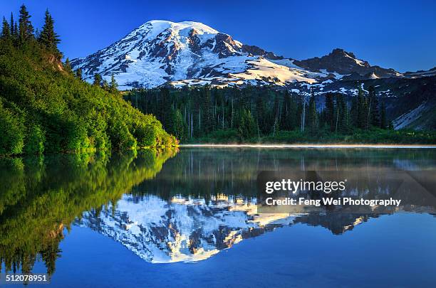 dawn light over mount rainier - mount rainier stockfoto's en -beelden