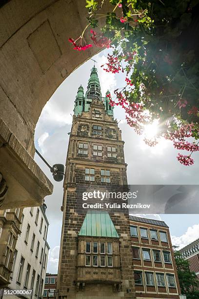 view of town hall tower in muenster - munster stock pictures, royalty-free photos & images