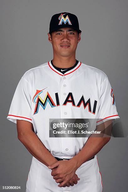 Wei-Yin Chen of the Miami Marlins poses during Photo Day on Wednesday, February 24, 2016 at Roger Dean Stadium in Jupiter, Florida.
