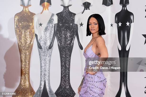 Rihanna attends the BRIT Awards 2016 at The O2 Arena on February 24, 2016 in London, England.