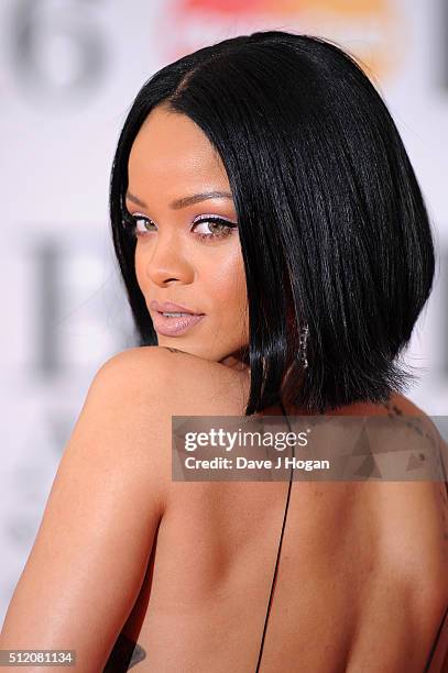 Rihanna attends the BRIT Awards 2016 at The O2 Arena on February 24, 2016 in London, England.