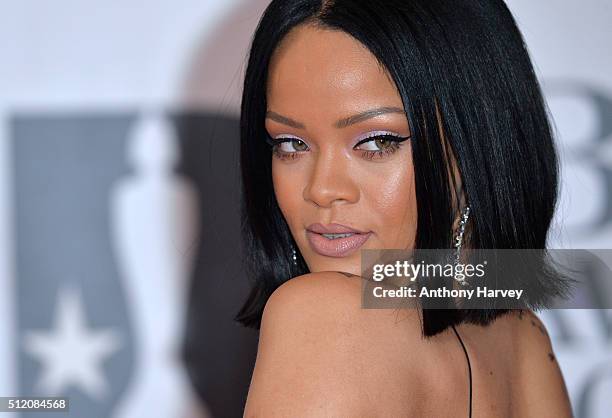 Rihanna attends the BRIT Awards 2016 at The O2 Arena on February 24, 2016 in London, England.