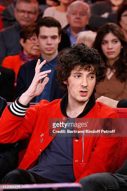 Actor Vincent Lacoste presents the movie "Saint Amour" during the 'Vivement Dimanche' French TV Show at Pavillon Gabriel on February 24, 2016 in...