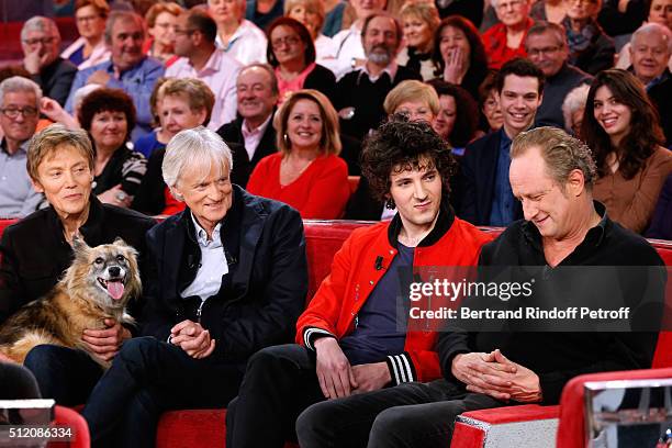 Patrick Loiseau, the Dog Chance, Singer Dave, Actors Vincent Lacoste and Benoit Poelvoorde, who makes the show !, attend the 'Vivement Dimanche'...