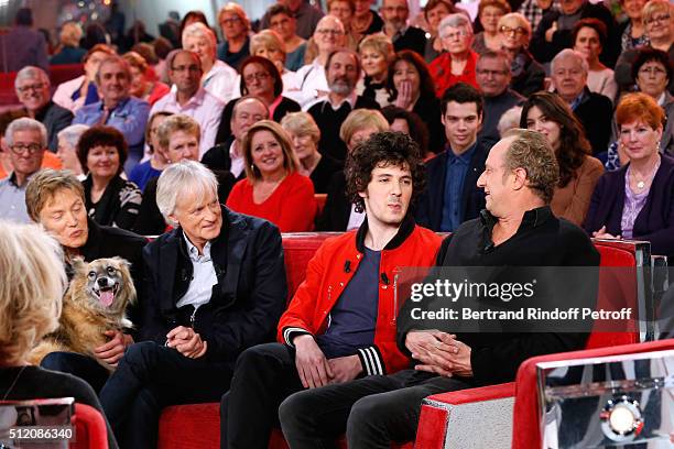 Patrick Loiseau, the Dog Chance, Singer Dave, Actors Vincent Lacoste and Benoit Poelvoorde, who makes the show !, attend the 'Vivement Dimanche'...