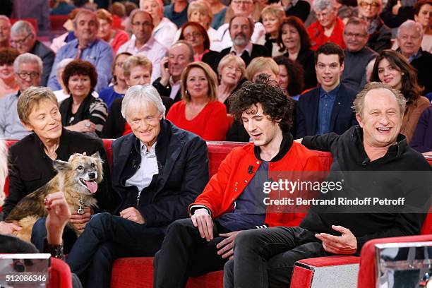 Patrick Loiseau, the Dog Chance, Singer Dave, Actors Vincent Lacoste and Benoit Poelvoorde, who makes the show !, attend the 'Vivement Dimanche'...