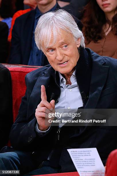 Singer Dave presents the Book "Ma chienne de vie" during the 'Vivement Dimanche' French TV Show at Pavillon Gabriel on February 24, 2016 in Paris,...