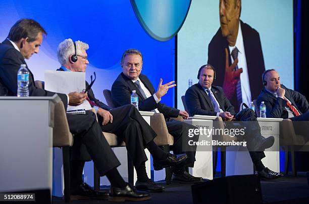 Carlos Pascual, Senior Vice President of Global Energy and IHS Chair, from left, Jim Carr, Canada's minister of natural resources, Pedro Joaquin...