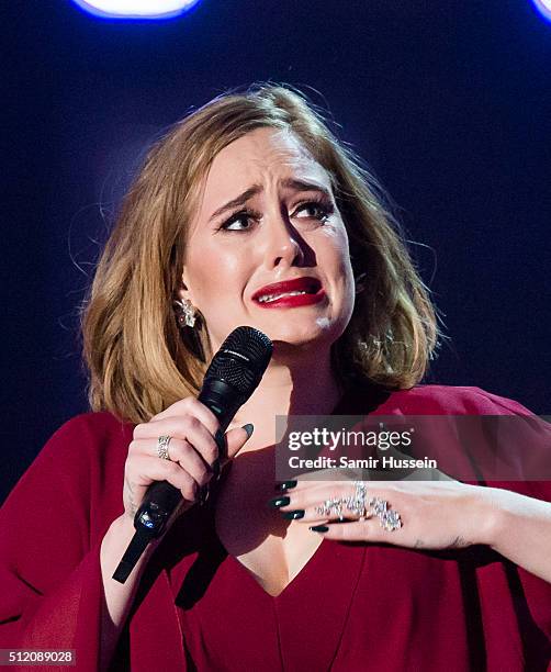 Adele accepts the Global Success Award at the Brit Awards 2016 at The O2 Arena on February 24, 2016 in London, England.