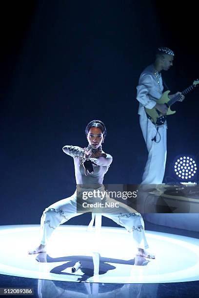 Episode 0424 -- Pictured: Musical guest FKA Twigs performs on February 24, 2016 --