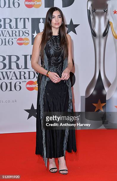 Dua Lipa attends the BRIT Awards 2016 at The O2 Arena on February 24, 2016 in London, England.