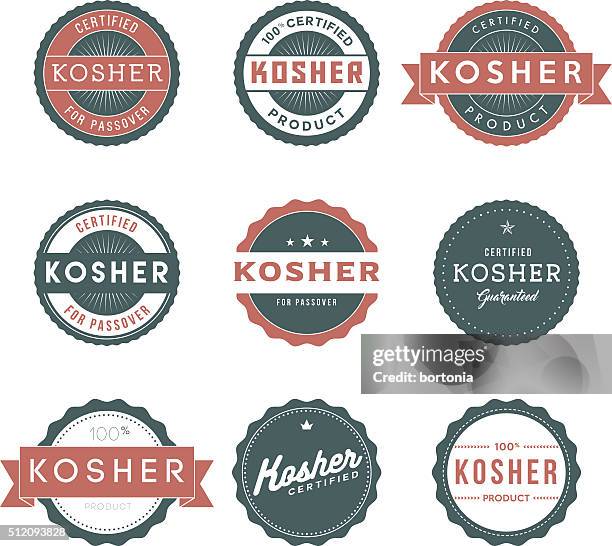 vintage kosher food labels icon set - kosher symbol clip art stock illustrations