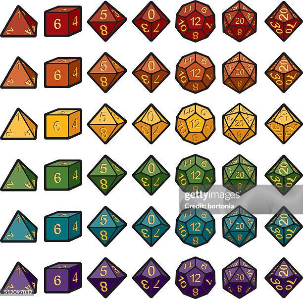 illustrazioni stock, clip art, cartoni animati e icone di tendenza di giochi di ruolo polyhedral tagliare set - dados