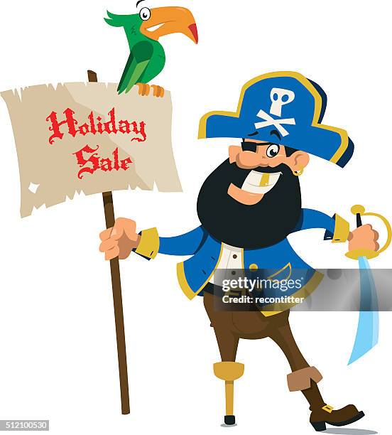 holiday sale with jolly pirate - limping stock illustrations