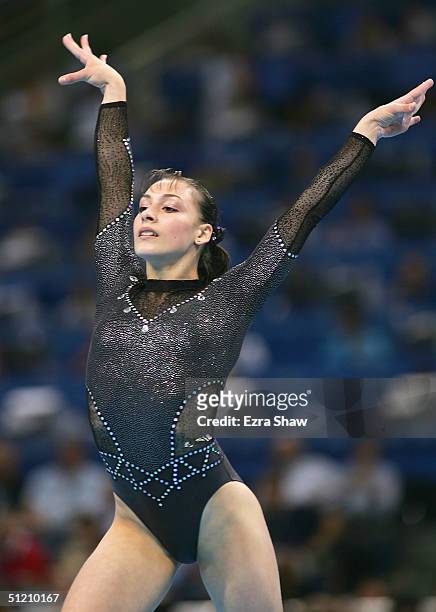 Catalina Ponor of Romania competes in the women's artistic gymnastics floor exercise finals on August 23, 2004 during the Athens 2004 Summer Olympic...