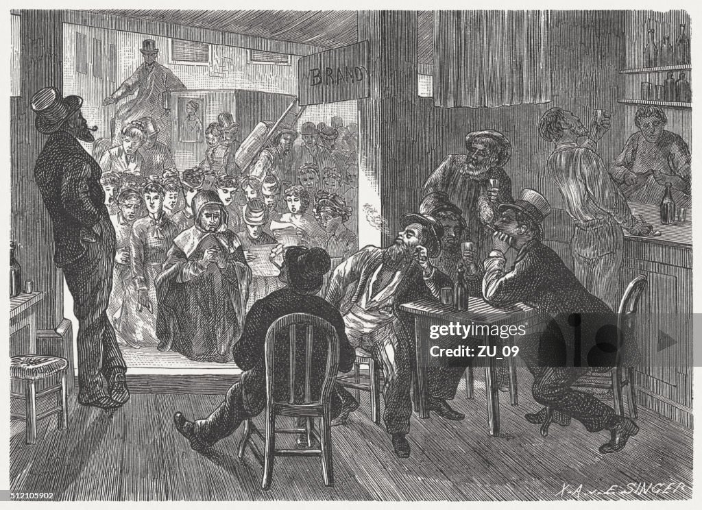 Trinker in den Wilden Westen, Holz-Gravur, veröffentlichte im 1880