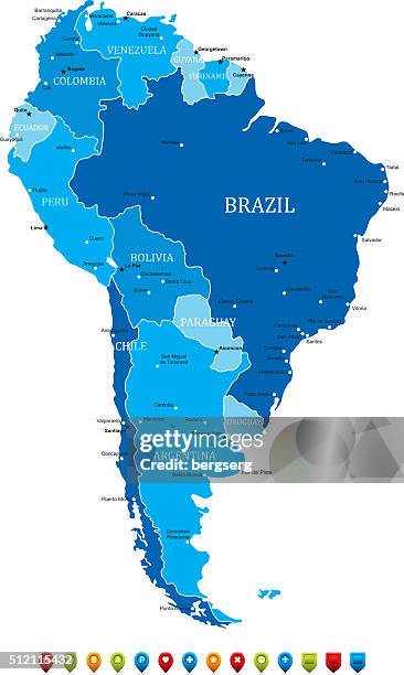 south america map-vector illustration - french guiana stock illustrations