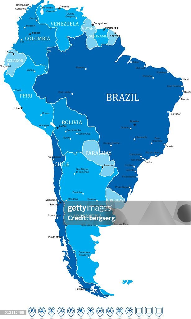 Mapa de América do Sul-Ilustração vetorial