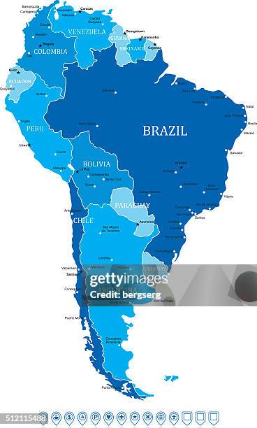 south america map-vector illustration - surinam stock illustrations