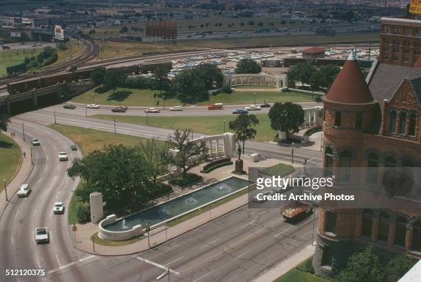 Dealey Plaza in Dallas, Texas, USA, circa 1963. The was the location of the 1963 assassination of US President John F. Kennedy.