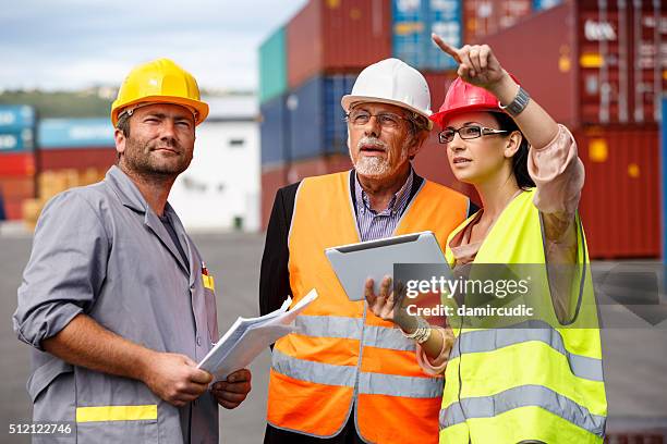 inspestions at commercial transport dock - warehouse safety stock pictures, royalty-free photos & images