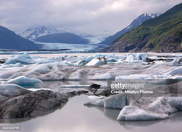 knik river glacier and lake george - knik glacier stock pictures, royalty-free photos & images
