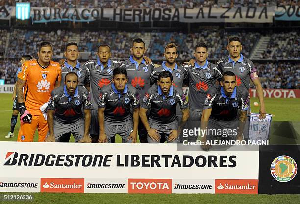 Bolivia's Bolivar footballers pose for a picture before their Copa Libertadores 2016 group 3 football match against Argentina's Racing Club at...
