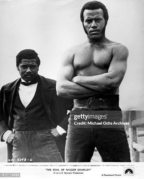 Actor Fred Williamson and D'Urville Martin in a scene from the movie "The Soul Of Nigger Charley" in 1973.