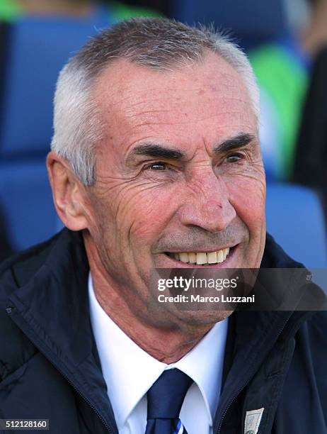 Atalanta BC coach Edy Reja looks on before the Serie A match between Atalanta BC and ACF Fiorentina at Stadio Atleti Azzurri d'Italia on February 21,...