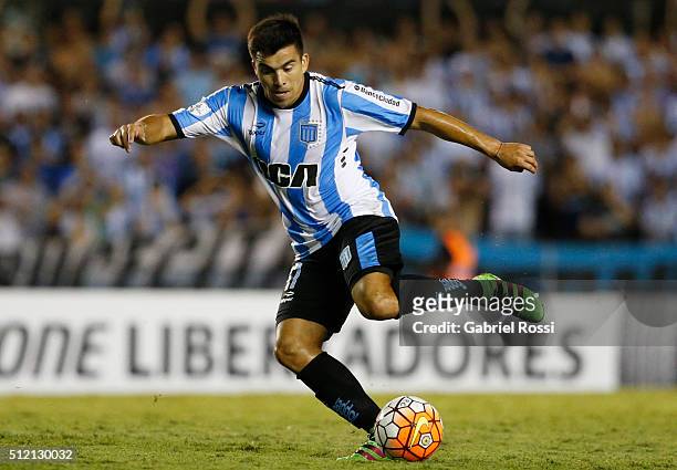Marcos Acuña of Racing Club kicks the ball during a group stage match between Racing Club and Bolivar as part of Copa Bridgestone Libertadores 2016...