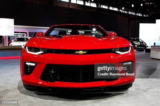 Chevrolet Camaro SS is on display at the 108th Annual Chicago Auto Show at McCormick Place in Chicago, Illinois on February 12, 2016.