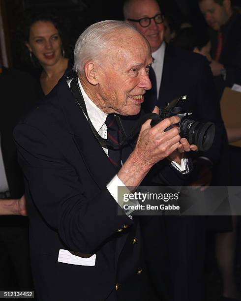 Photographer Bill Cunningham in action during the Jewish Museum's Purim Ball at the Park Avenue Armory on February 24, 2016 in New York City.