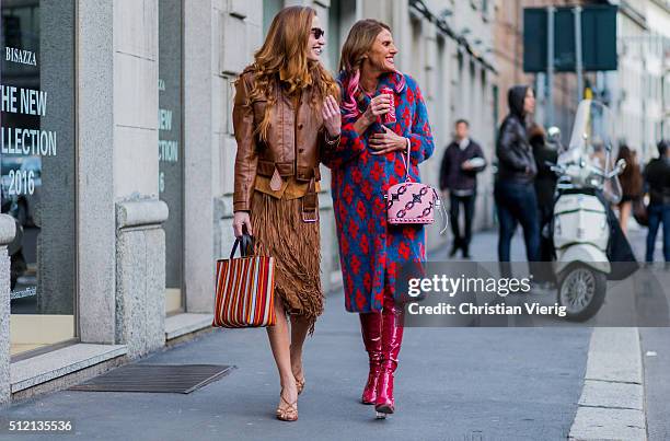 Micol Sabbadini and Anna dello Russo seen outside Alberta Ferretti during Milan Fashion Week Fall/Winter 2016/17 on February 24, 2016 in Milan, Italy