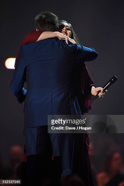 Adele accepts an award from Simon Le Bon at the BRIT Awards 2016 at The O2 Arena on February 24, 2016 in London, England.