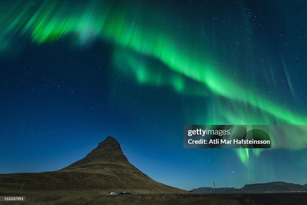 Aurora Borealis above Mt. Kirkjufell, Grundarfjordur, Snaefellsnes, Iceland