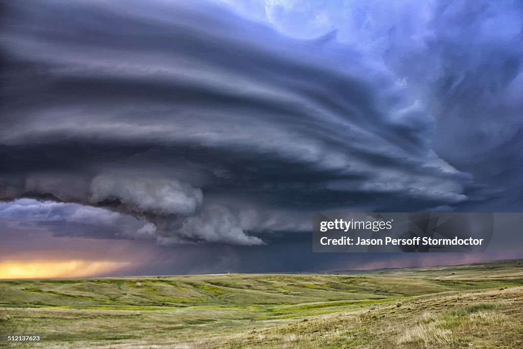 Anticyclonic supercell thunderstorm over the plains, Deer Trail, Colorado, USA