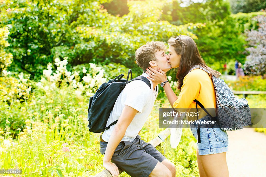 Couple kissing in the park