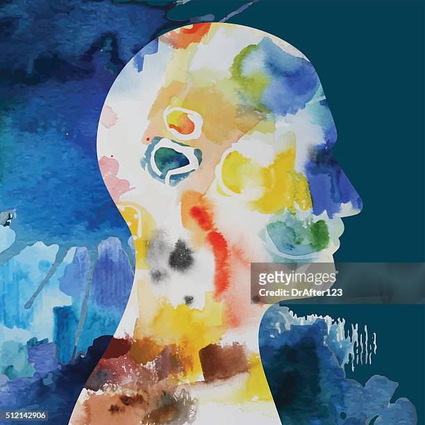 abstract concept watercolor montage - mental alertness stock illustrations
