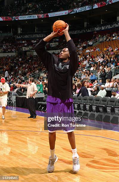 Jamaal Magloire of the New Orleans Hornets shoots during the Vince Carter All Star Charity Game at the Air Canada Centre in Toronto, Canada on July...