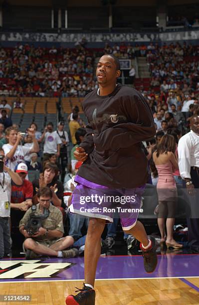 Rafer Alston of the Toronto Raptors is introduced to the fans during the Vince Carter All-Star Charity Game at the Air Canada Centre on July 30, 2004...