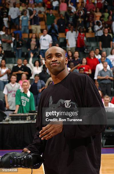 Vince Carter of the Toronto Raptors is on the court during the Vince Carter All Star Charity Game at the Air Canada Centre in Toronto, Canada on July...