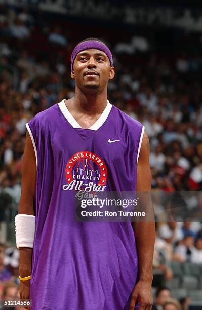 Morris Peterson of the Toronto Raptors stands on the court during the Vince Carter All-Star Charity Game at the Air Canada Centre on July 30, 2004 in...