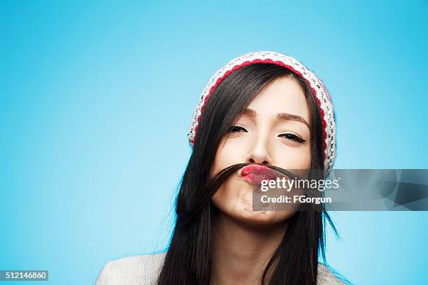 funny moustache - funny face woman 個照片及圖片檔