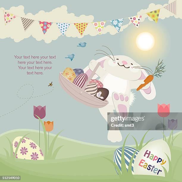 easter bunny with basket - easter bunny suit stock illustrations