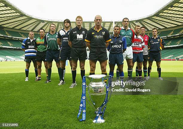 Captains of the Zurich Premiership teams Jonathan Humphreys of Bath, Bruce Reihana of Northampton Saints, Ryan Strudwick of London Irish, Tom Palmer...